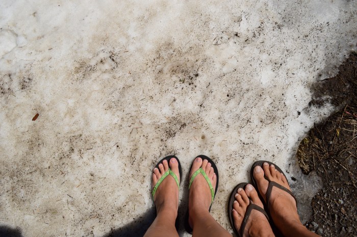 Flip-flops in the snow